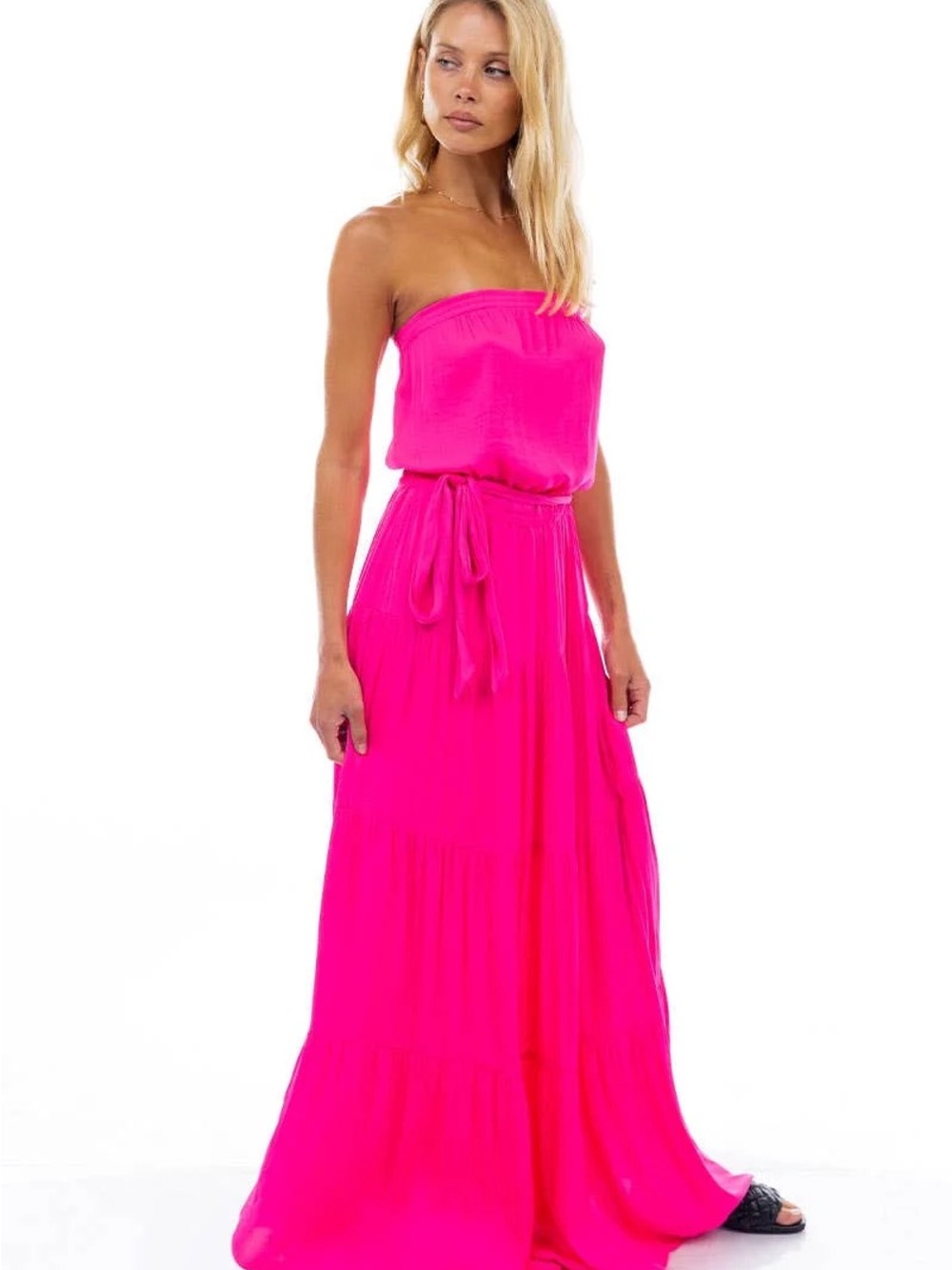 Naked Zebra Hot Pink Strapless Maxi Dress